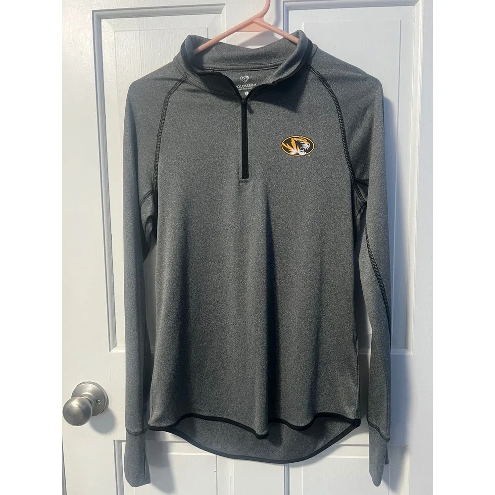 Colosseum Missouri Tigers Mizzou Womens Quarter Zip Pullover Gray Thumbhole L - Picture 2 of 5